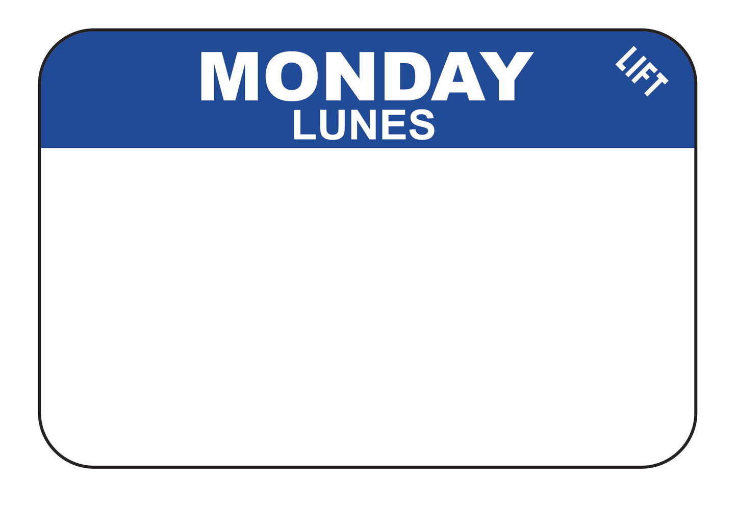 Monday - Lunes 1" x 1.5" Durable Day of the Week Date Label
