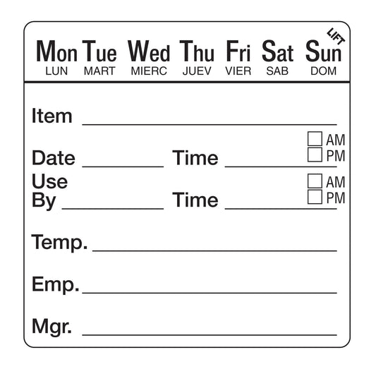 2" x 2" Durable 7 Day Shelf Life Date Label