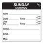 Sunday - Domingo 2" x 2" Durable Day of the Week Shelf Life Date Label