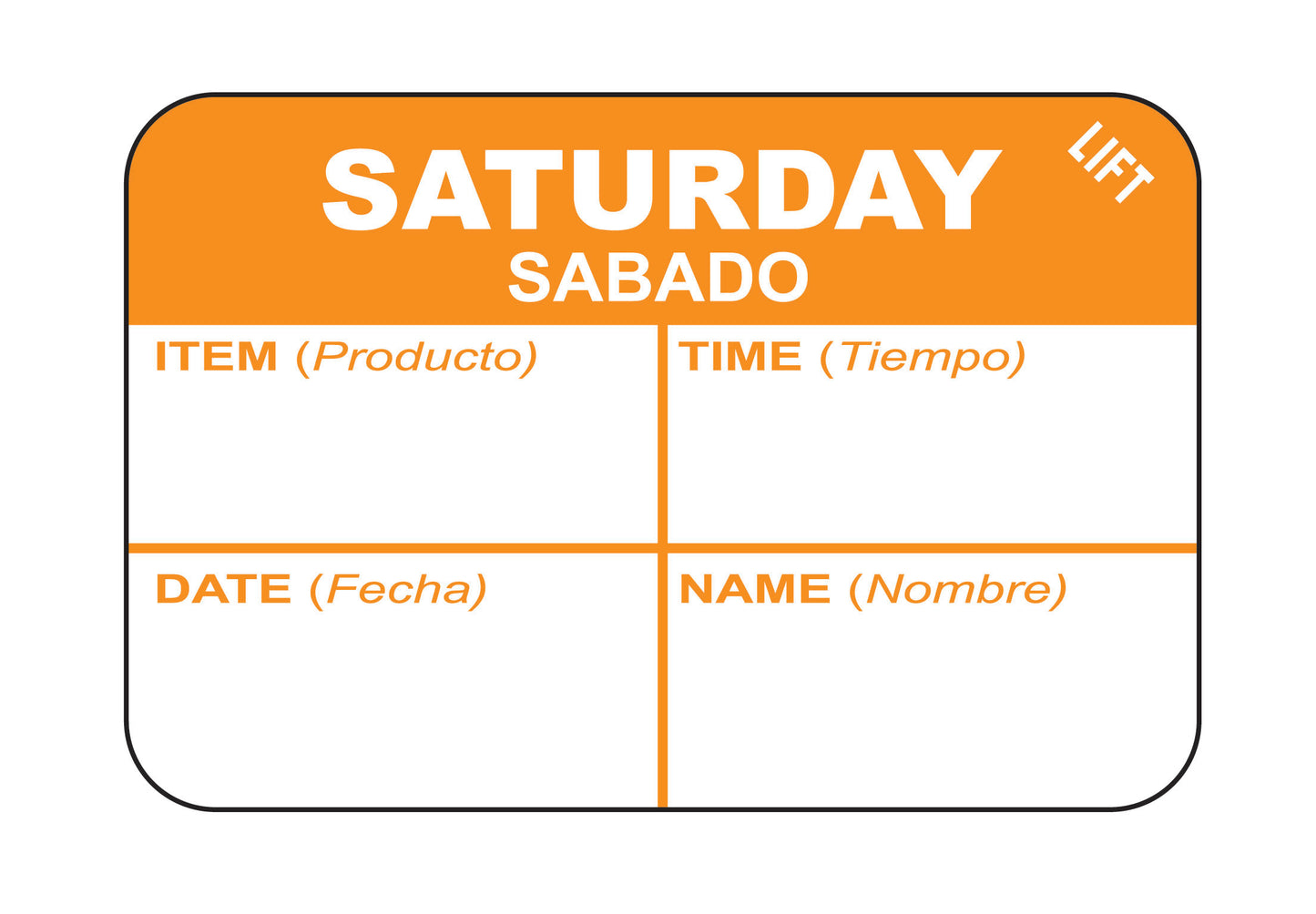 Saturday - Sabado 1" x 1.5" Durable "Quad" Day of the Week Date Label