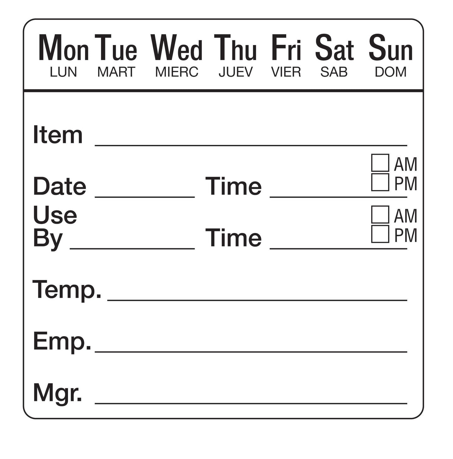 2" x 2" Dissolvable 7 Day Shelf Life Date Label