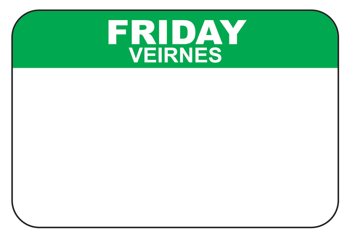 Friday - Viernes 1" x 1.5" Dissolvable Day of the Week Date Label