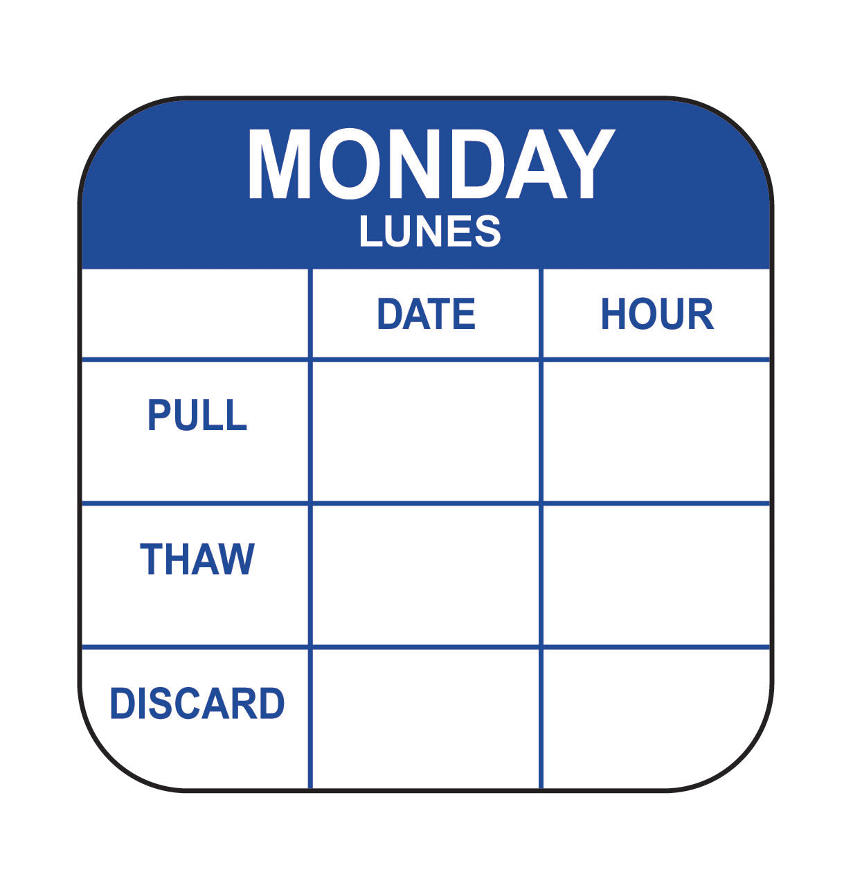 1" x 1" Monday-Lunes Removable Pull-Thaw Date Label®