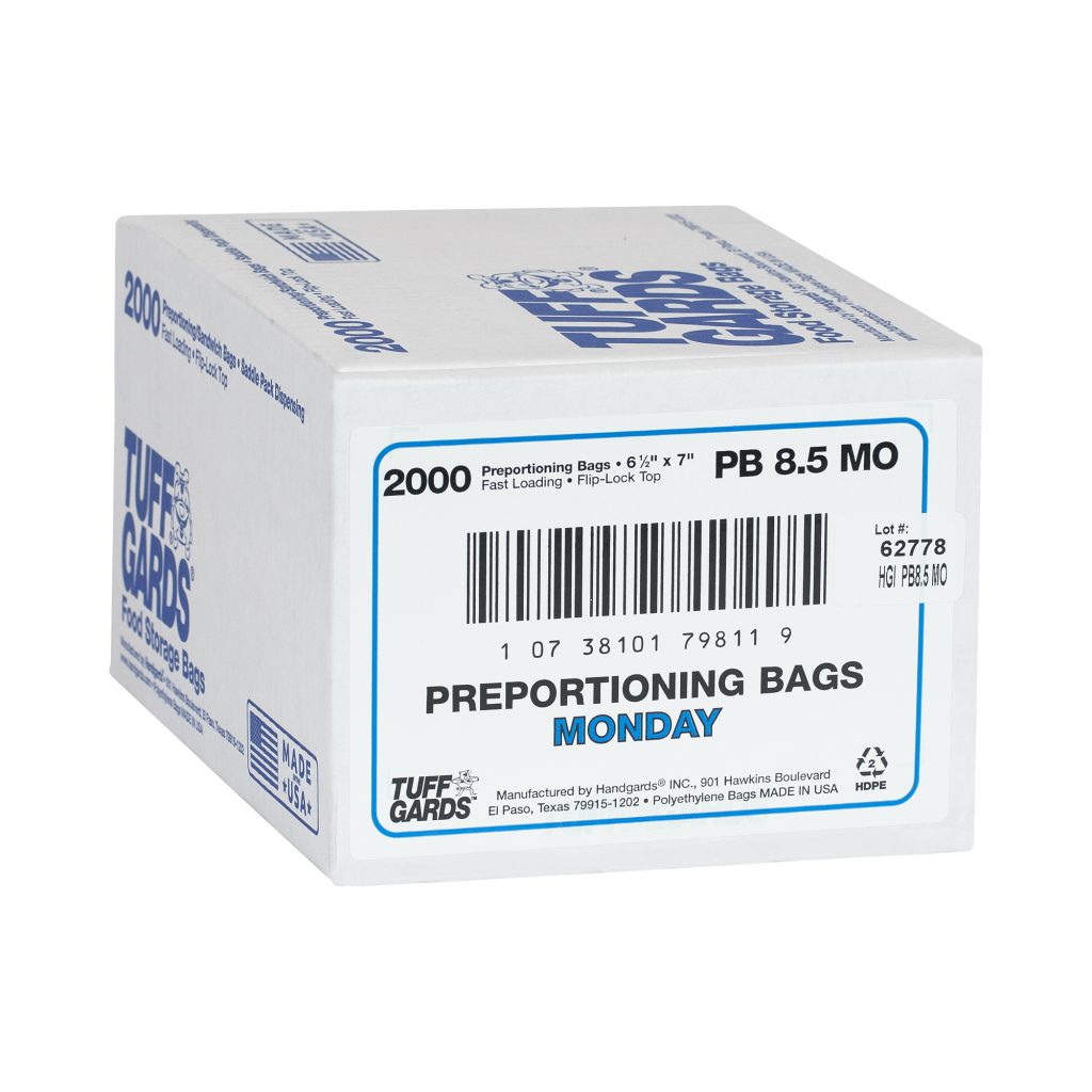 Monday - Lunes 6.5" x 7" Color Coded Portion Bag