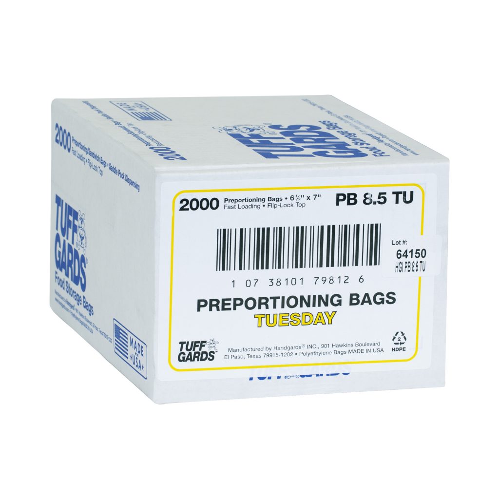 Tuesday - Martes 6.5" x 7" Color Coded Portion Bag