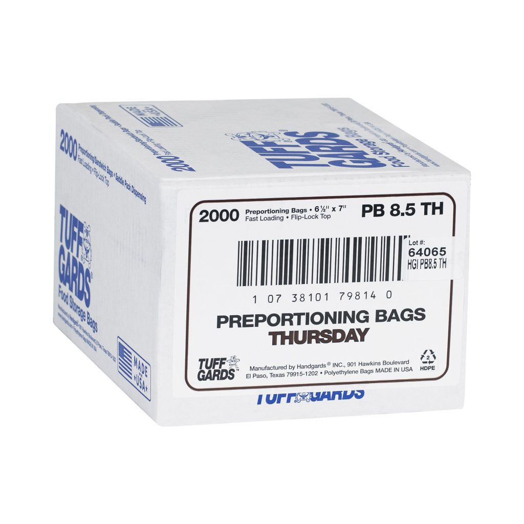 Thursday - Jueves 6.5" x 7" Color Coded Portion Bag