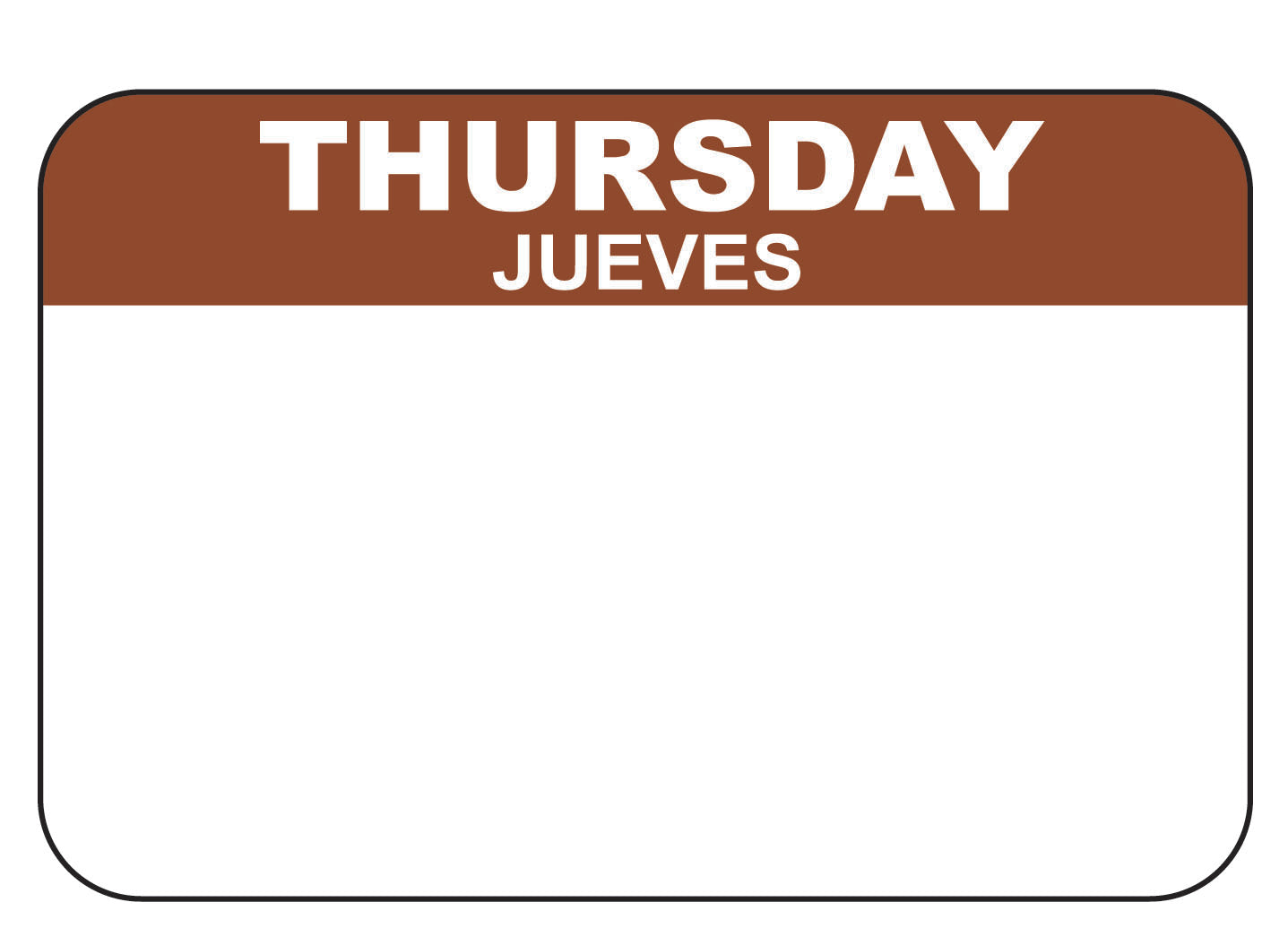 Thursday - Jueves 1" x 1.5" Dissolvable Day of the Week Date Label