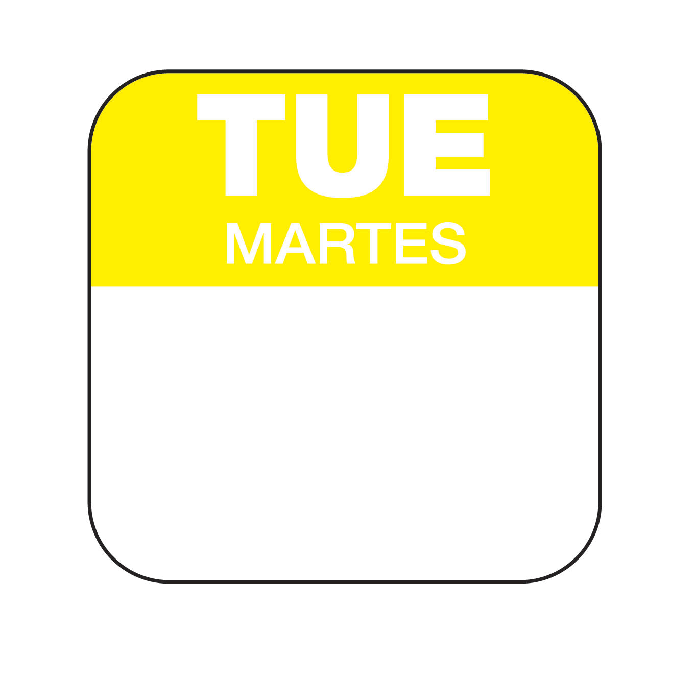 Tuesday - Martes 1" x 1" Removable Day of the Week Date Label