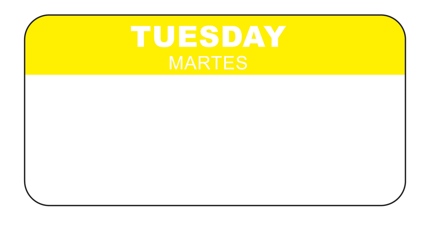 Tuesday - Martes 2" x 1" Removable Day of the Week Date Label