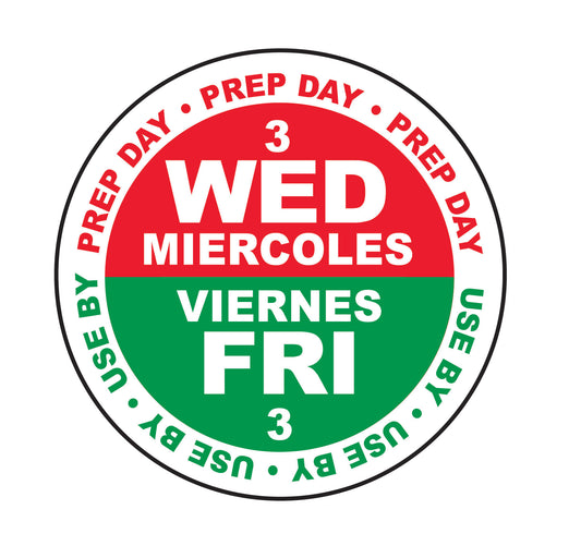 Wednesday use by Friday .75" 3-Day Cold Temperature Prep Day-Use By Date Label