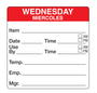 Wednesday - Miercoles 2" x 2" Dissolvable Day of the Week Shelf Life Date Label