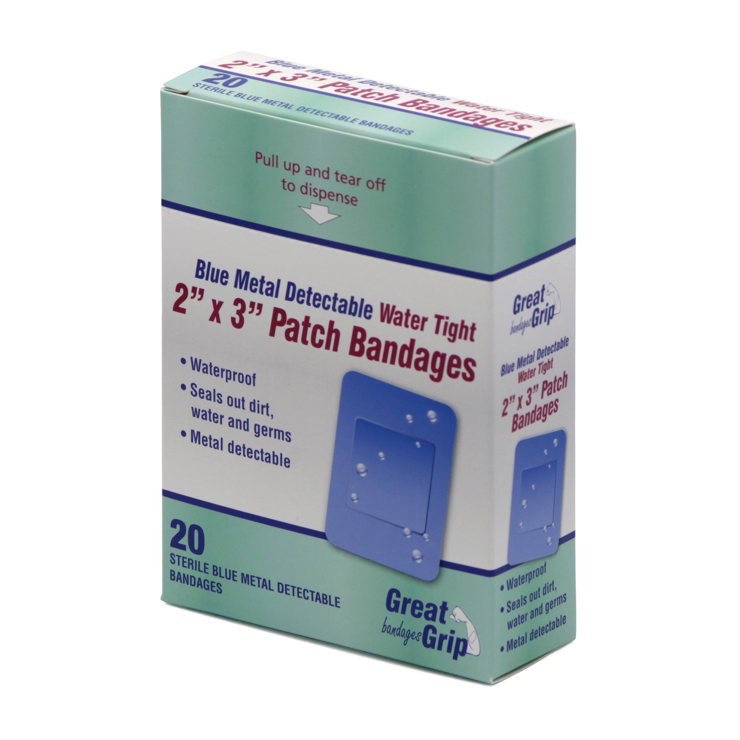 Blue Metal Detectable Water Tight Bandages 2" x 3" Patch