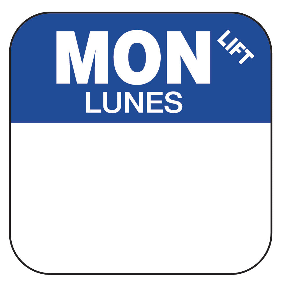 Monday - Lunes 1" x 1" Durable Day of the Week Date Label