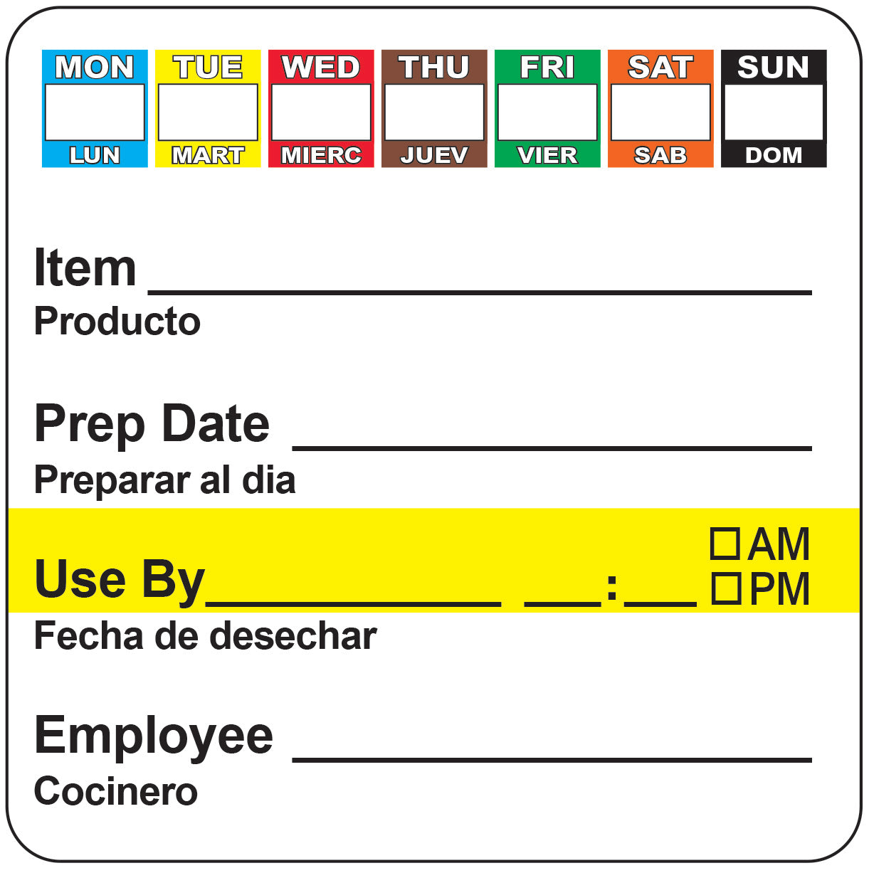 2" x 2" Dissolvable 7 Day 7 Color Shelf Life Date Label®