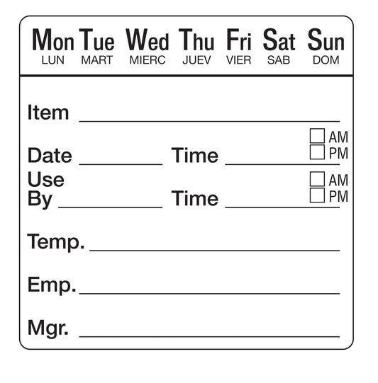 2" x 2" Removable 7 Day Shelf Life Date Label