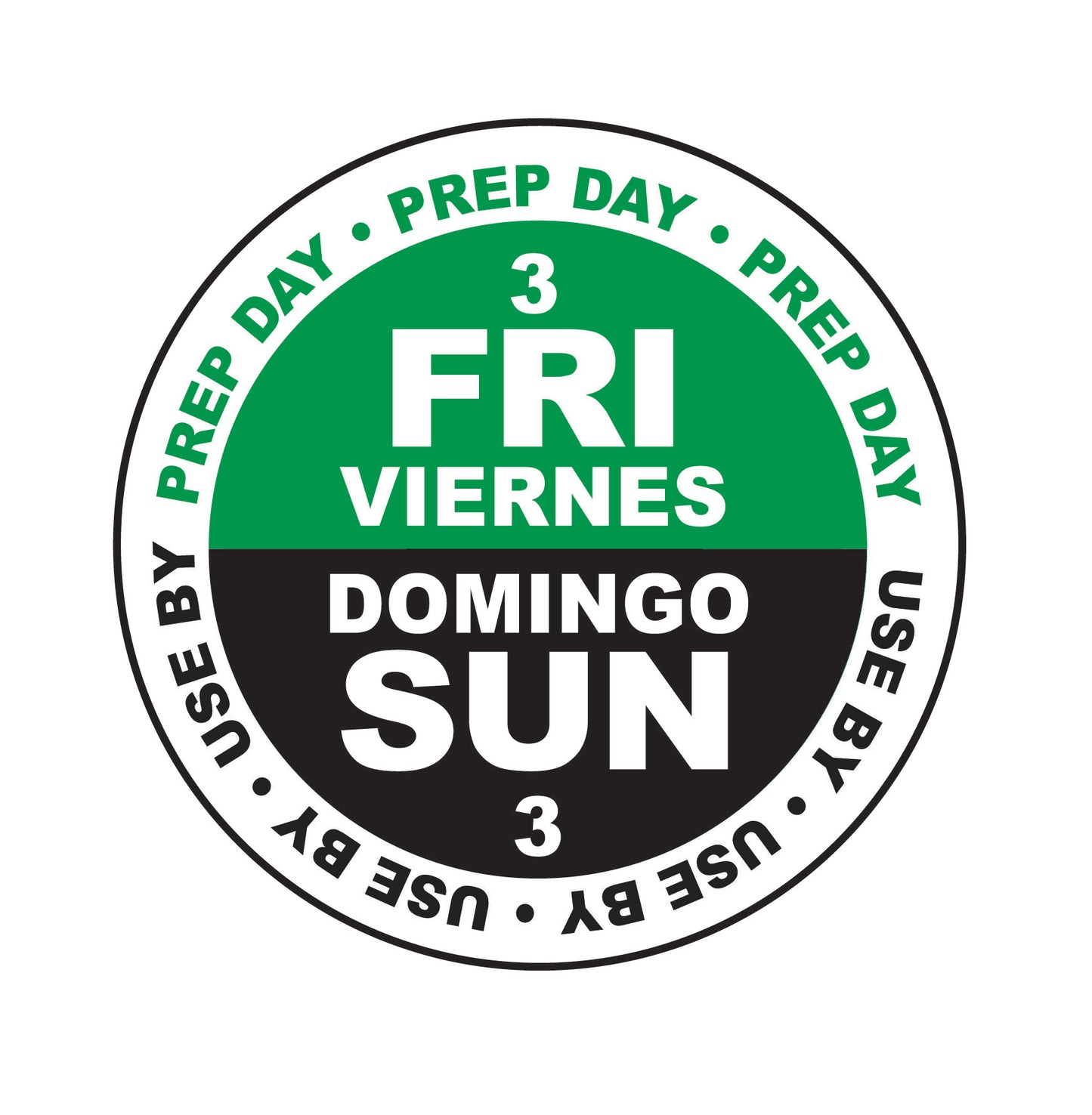 Friday use by Sunday .75" 3-Day Cold Temperature Prep Day-Use By Date Label