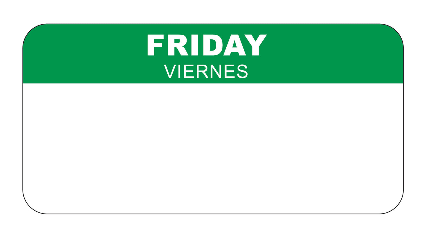 Friday - Viernes 2" x 1" Removable Day of the Week Date Label