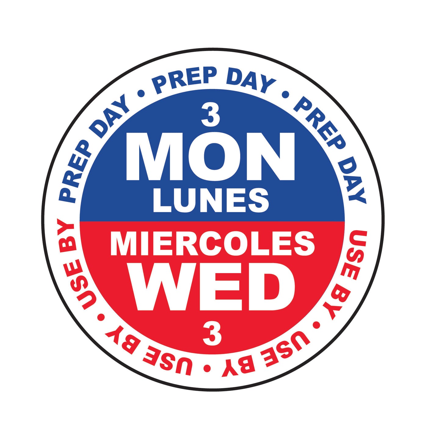 Monday use by Wednesday .75" 3-Day Cold Temperature Prep Day-Use By Date Label