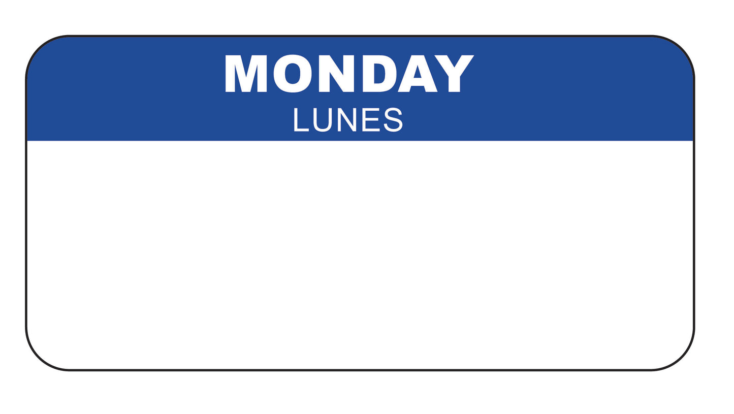 Monday - Lunes 2" x 1" Removable Day of the Week Date Label