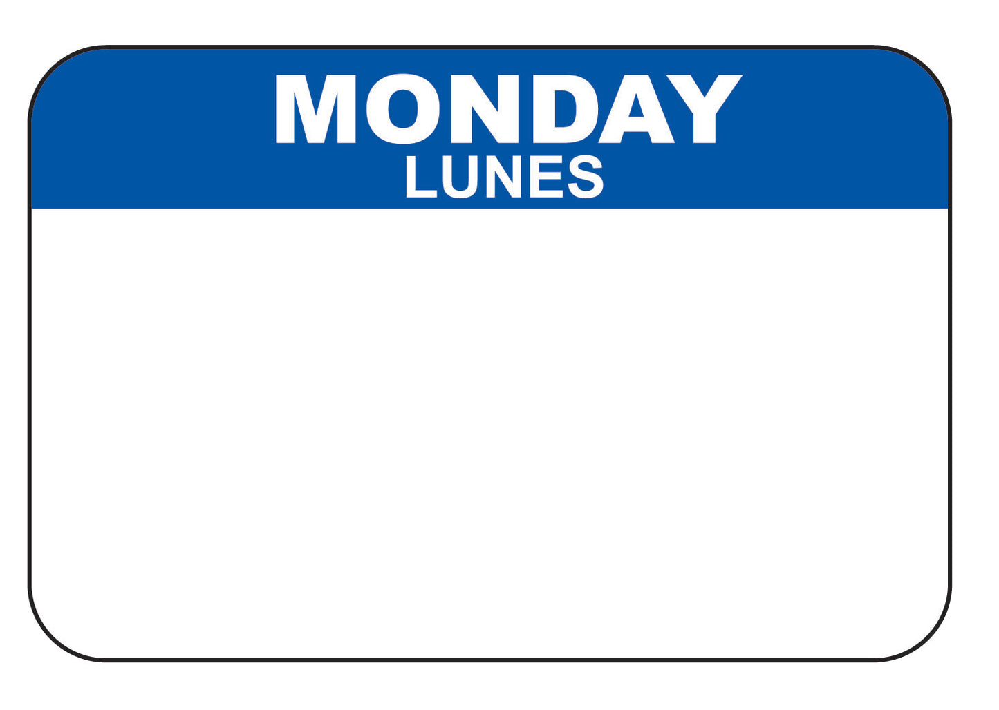 Monday - Lunes 1" x 1.5" Dissolvable Day of the Week Date Label