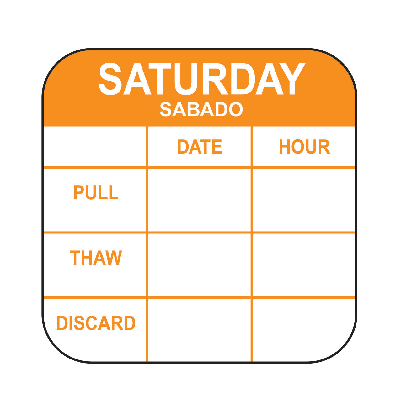 1" x 1" Saturday-Sabado Removable Pull-Thaw Date Label®
