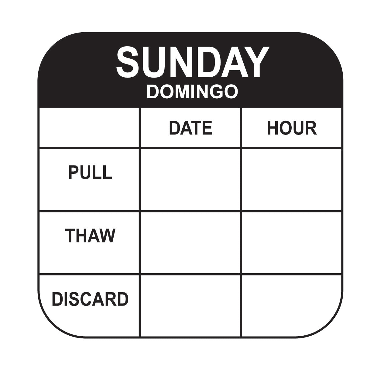 1" x 1" Sunday-Domingo Removable Pull-Thaw Date Label®