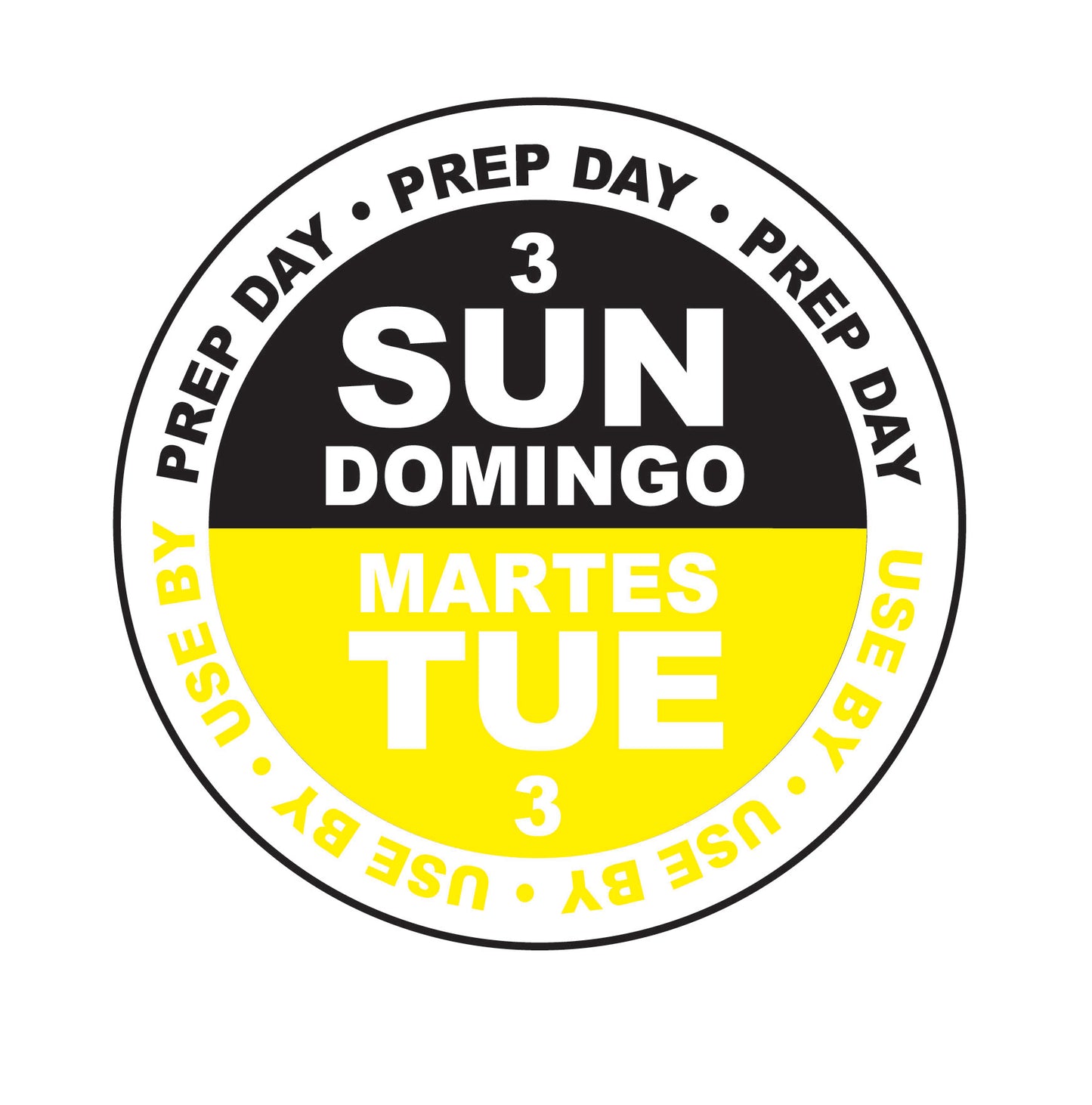 Sunday use by Tuesday .75" 3-Day Cold Temperature Prep Day-Use By Date Label