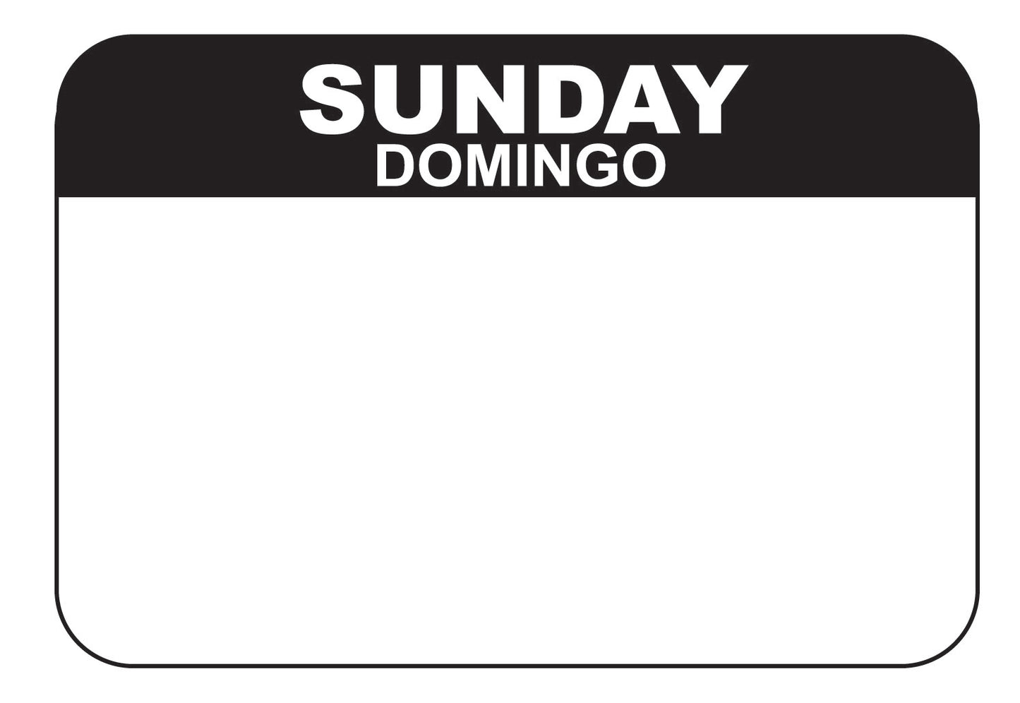 Sunday - Domingo 1" x 1.5" Dissolvable Day of the Week Date Label