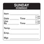 Sunday - Domingo 2" x 2" Dissolvable Day of the Week Shelf Life Date Label