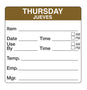 Thursday - Jueves 2" x 2" Dissolvable Day of the Week Shelf Life Date Label