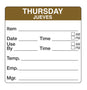 Thursday - Jueves 2" x 2" Removable Day of the Week Prep Date Label