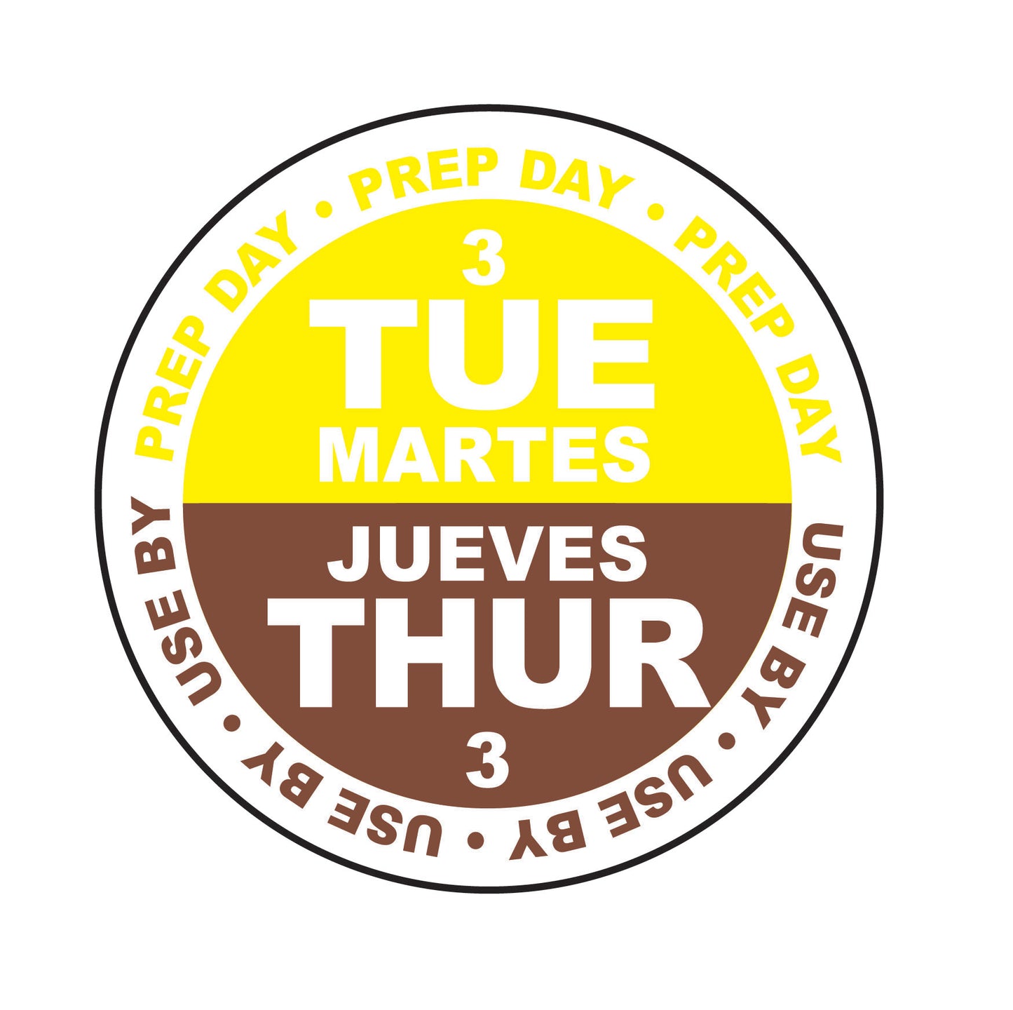 Tuesday use by Thursday .75" 3-Day Cold Temperature Prep Day-Use By Date Label