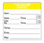 Tuesday - Martes 2" x 2" Dissolvable Day of the Week Shelf Life Date Label