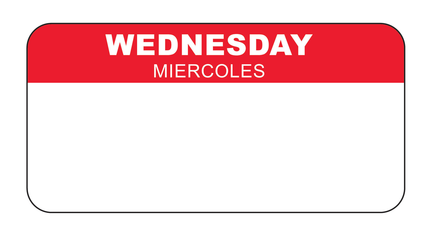 Wednesday - Miercoles 2" x 1" Removable Day of the Week Date Label